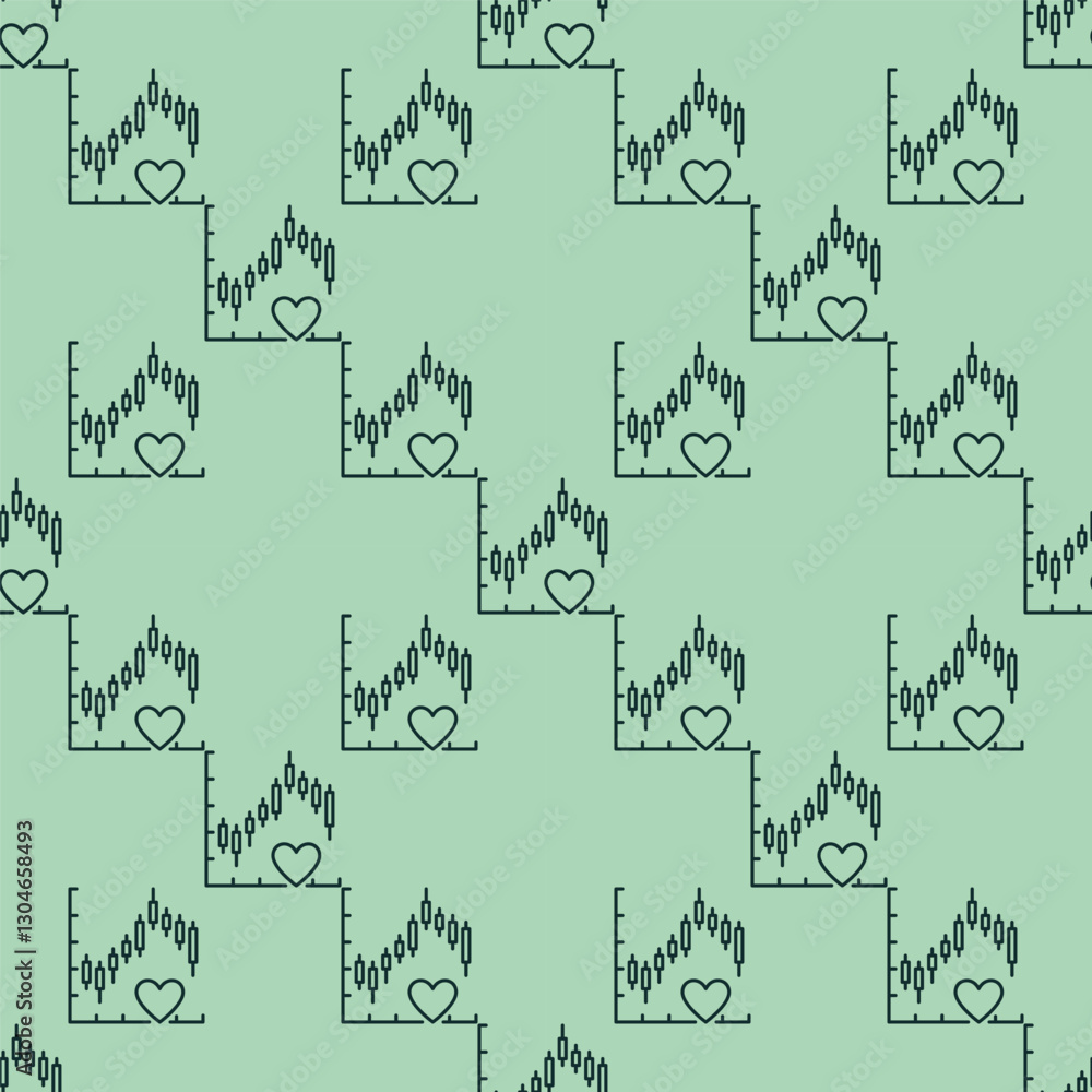 Poster graph and heart for investors and traders vector linear seamless pattern
