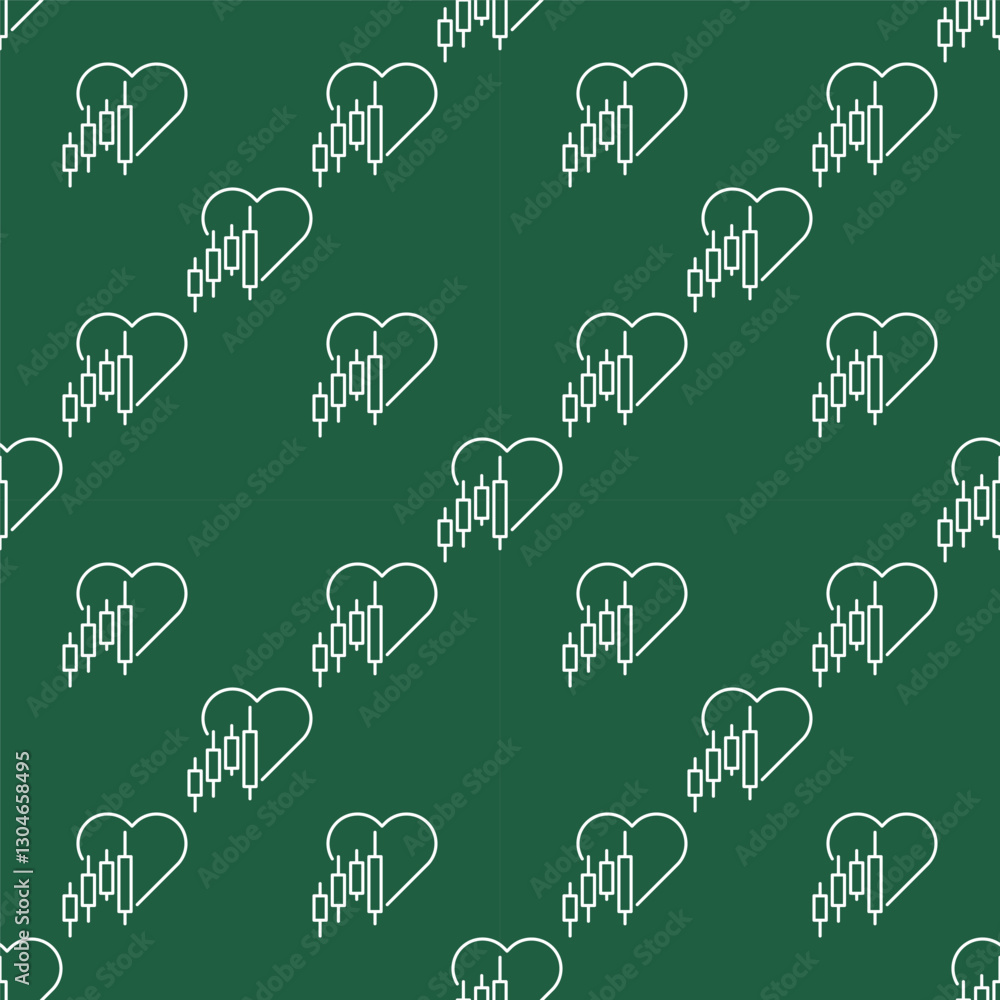 Poster heart and candlestick chart vector investment analysis linear seamless pattern