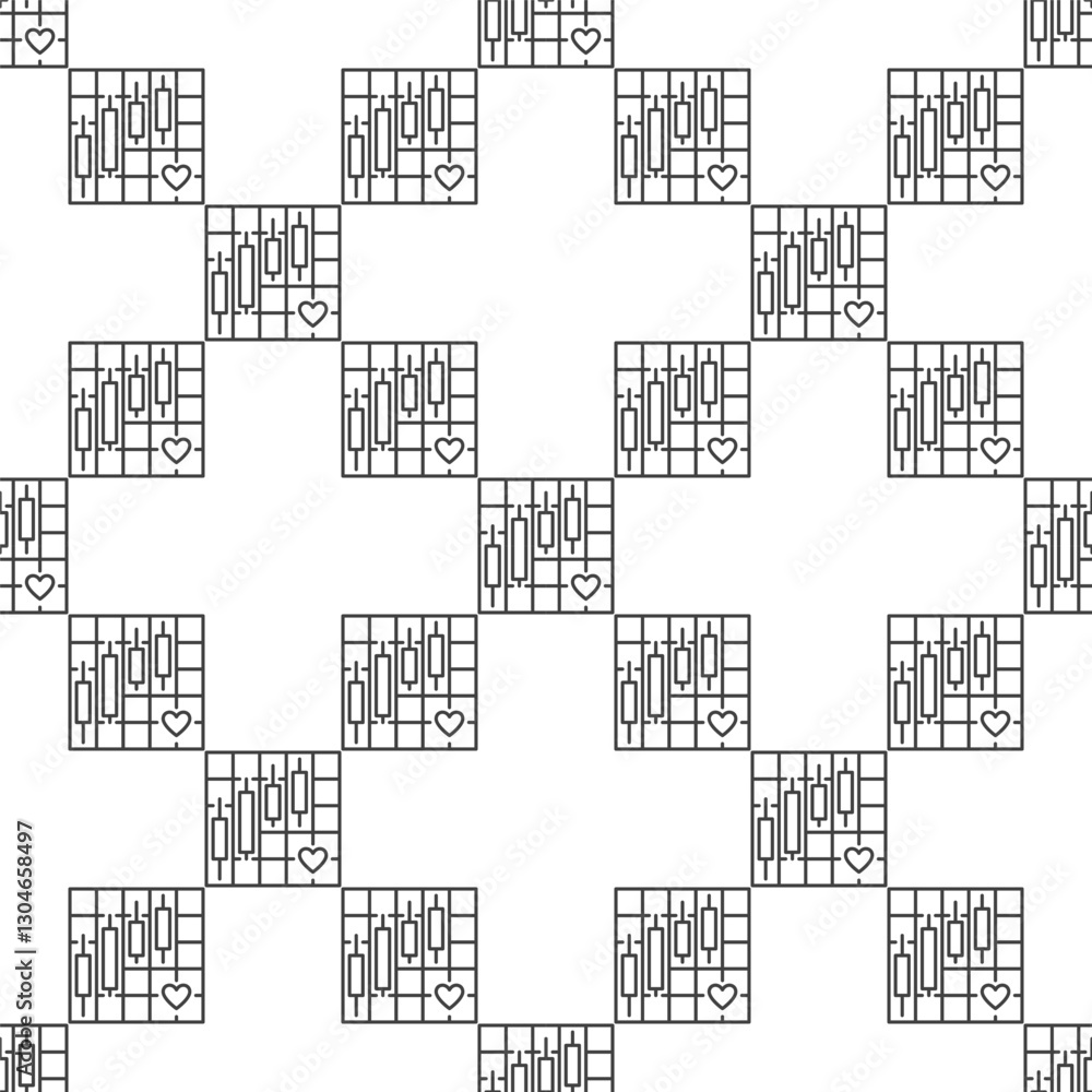 Poster heart and financial chart vector investment and trading minimal seamless pattern in thin line style
