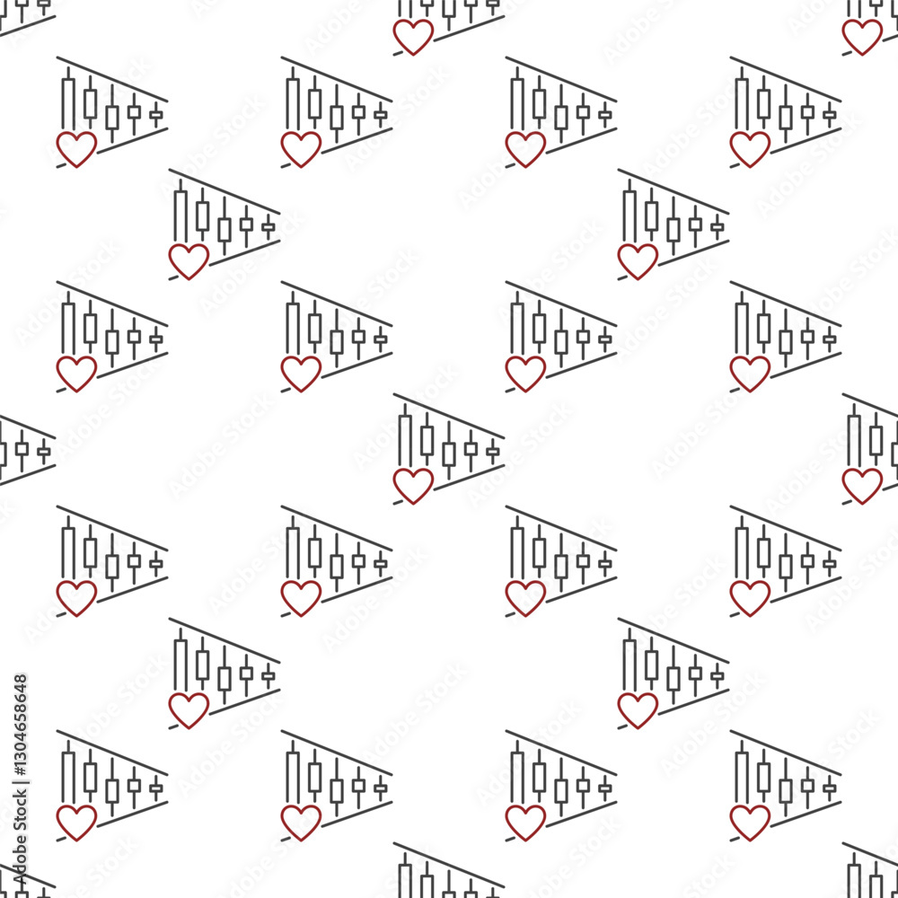 Poster heart with chart vector financial analysis seamless pattern in thin line style