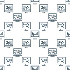Heart Symbol and Chart Pattern on Computer Screen vector seamless pattern in outline style