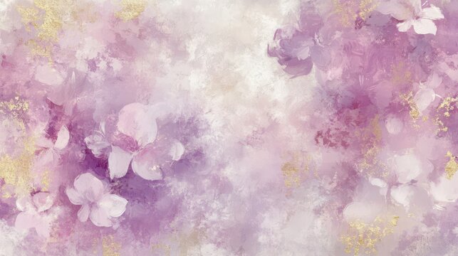 An elegant pastel background featuring blush pink and lilac floral patterns with gold dust shimmering on oil-painted textures
