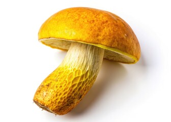 Yellow Velvet Bolete Mushroom Aerial Photography, High-Resolution Image, White Background, Fungi, Mycology, Nature Photography