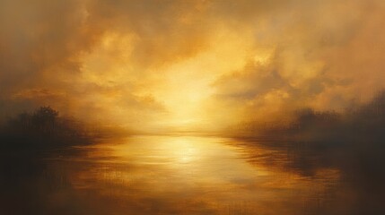 A radiant golden sunset wallpaper with swirling clouds in saffron and burnt umber