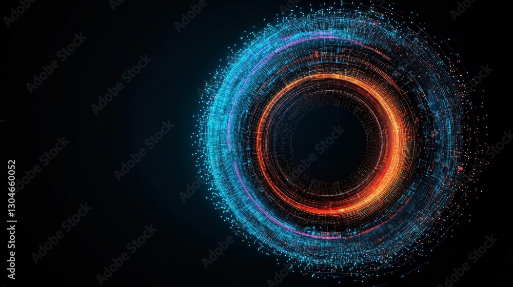 Poster abstract circular technology background with bright colorful lights