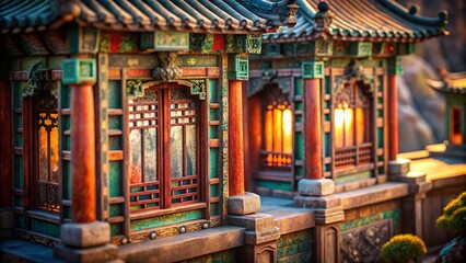 Fototapeta premium Miniature Ancient Chinese Windows: Tilt-Shift Photography of Historical Architecture