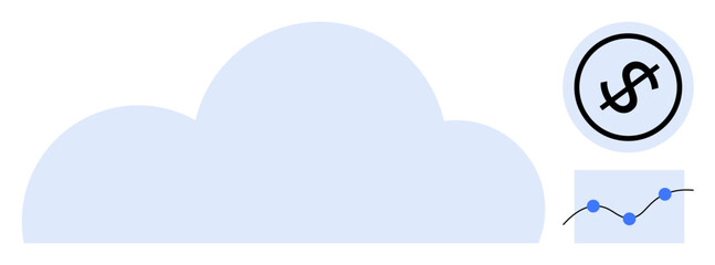 Cloud with dollar sign and line graph symbolizing economic growth, data storage, analytics, and revenue tracking. Ideal for business, technology, finance, data analysis, online services investments