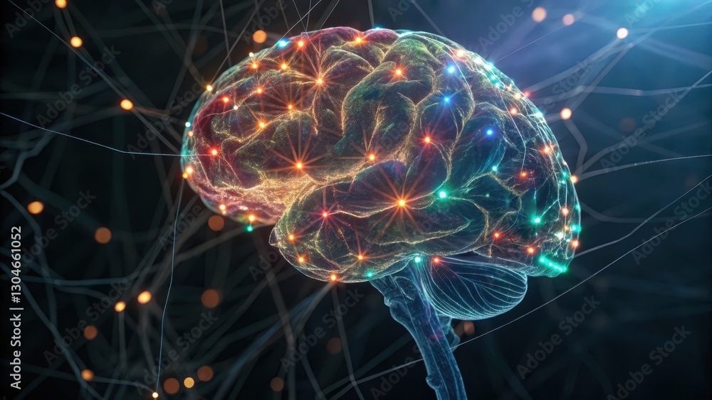 Aufkleber illuminated brain with glowing connections, representing neural activity and intelligence.