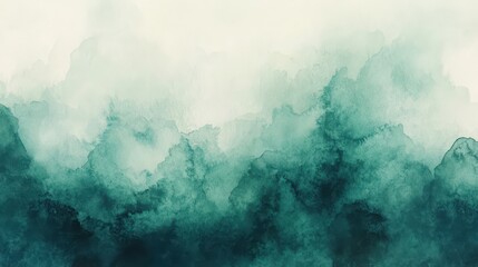 Fototapeta premium A watercolor wallpaper with deep teal and forest green tones transitioning into soft mist