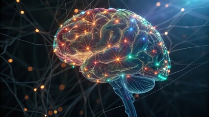 Fototapeta premium Illuminated brain with glowing connections, representing neural activity and intelligence.