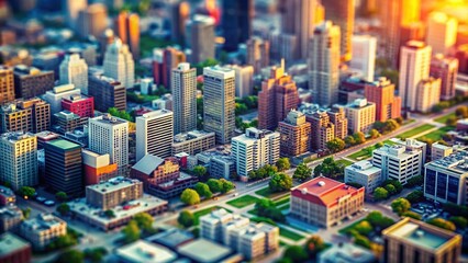 Miniature Cityscape: Monochrome Photocopy Texture Overlay, Tilt-Shift Photography