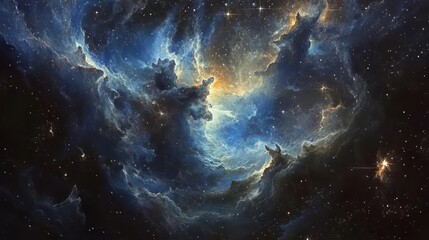 Fototapeta premium A celestial oil painting backdrop with indigo tones and silver highlights blending into a dreamy scene