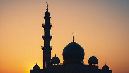 Silhouette of Mosque Minarets Against a Golden Sunset, Islamic Architecture and Spirituality
