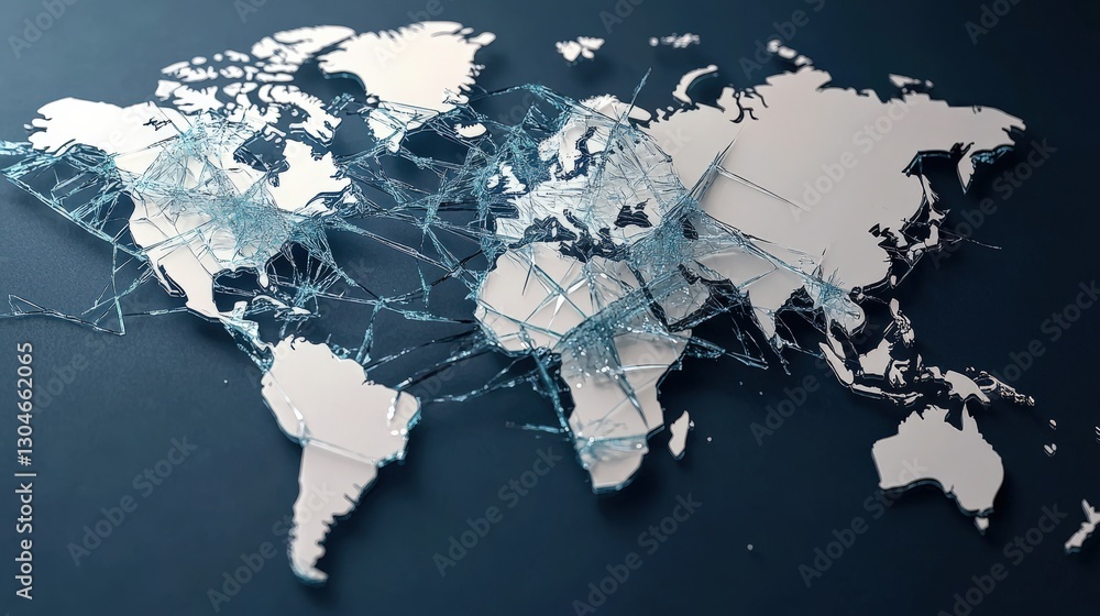 Aufkleber impact effect economic concept. stylized world map with interconnected lines representing global net