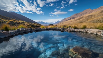 Obraz premium Remote volcanic hot springs in the Andes, offering spectacular views and tranquil waters