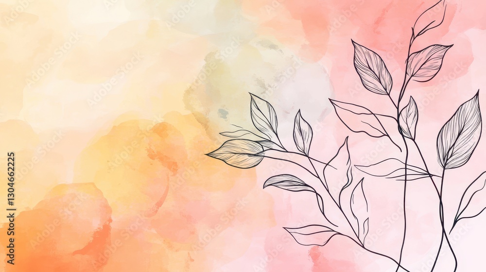 Canvas Prints a modern minimalistic background with botanical line art and pastel gradient hues blending seamlessl