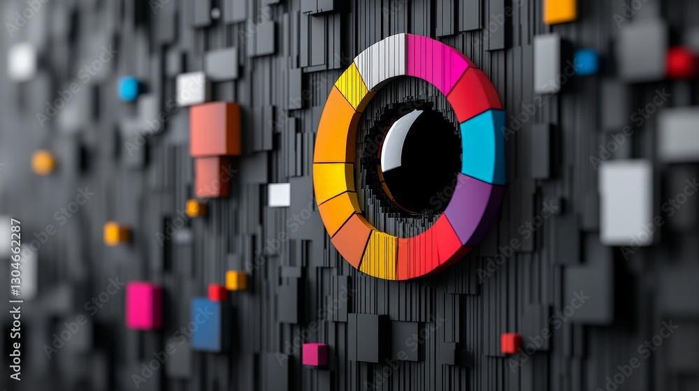 Aufkleber colorful circular pattern on textured black background with shapes