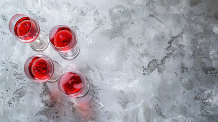 glasses with red wine on concrete table