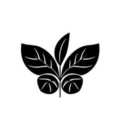 Stylized black and white, minimalistic graphic of leaves, with a minimalist aesthetic.