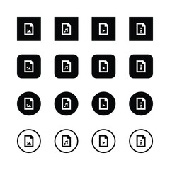 Icons, file types, black and white, minimalist design, square format, rounded edges, media symbols, image file, music file, video file, zip file, graphic design, user interface elements.