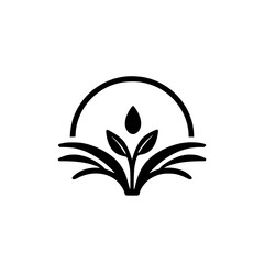 Plant-based Logo: A stylized graphic of a plant composed of leaves, a water droplet, and a semi-circle to represent the earth.