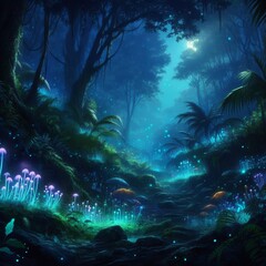  Bioluminescent Jungle Night: Fantasy Landscape