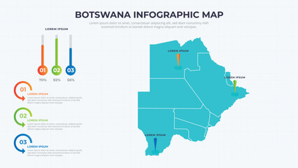Infographic Map of Botswana. Botswana country map infographic colored vector template with regions and pointer marks.
