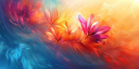 Obraz premium Beautiful vibrant pastel colored background with pink and blue flowers, blurred background, soft focus, bokeh effect. Springtime floral concept for cosmetics, spa, perfume, florist shop, invitatation
