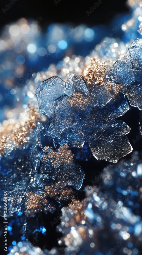 Poster captivating close up of intricate blue and gold crystal formations creating a mesmerizing abstract p
