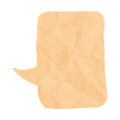 Vintage orange speech bubble made of crumpled paper, isolated template for banner. Dialogue balloon with dotted gritty texture halftone effect, notebook sheet with rough torn edges.