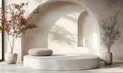 Abstract white geometry shape background. podium minimalist mock up scene. 3d rendering. 3d render design for display products on the website. Mockup with gray podium scene concept