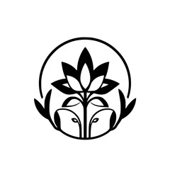 Black and white illustration of a simplified lotus flower within a circle, resembling a stylized floral emblem.