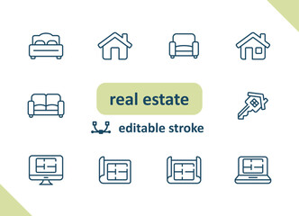 Real estate icons. House, buildings, home vector icon set
