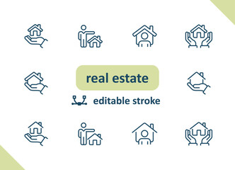 Real estate icons. House, buildings, home vector icon set