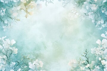 Soft blue floral background with white blossoms.