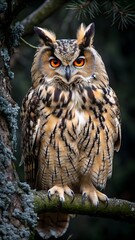 Fototapeta premium Majestic Owl Perched on Tree