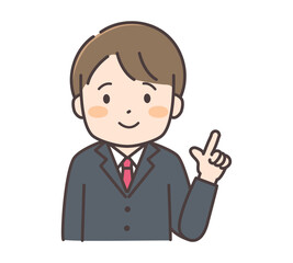 指差しポーズをする制服を着た男子中高生