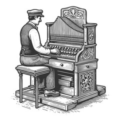 Man Playing Pipe Organ raster illustration