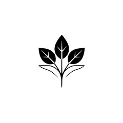 Black and White Minimalist Design: Three Leaf Sprig and Stem, Minimalist Illustration, Botanical