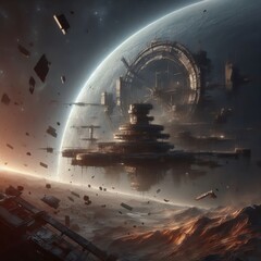 Abandoned Space Station Ruins: Sci-Fi Landscape
