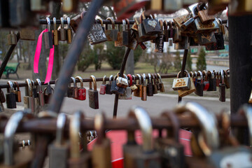 Obraz premium View of Lot of Love Padlock In The Street
