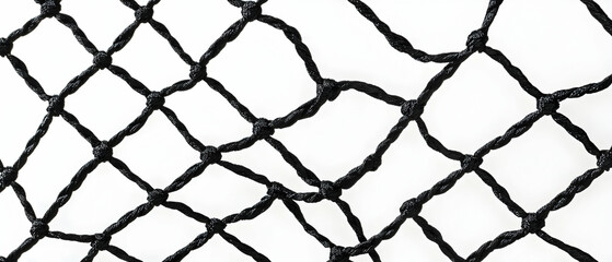 Fototapeta premium Soccer goal net with a fishnet pattern, black rope texture on a white background -