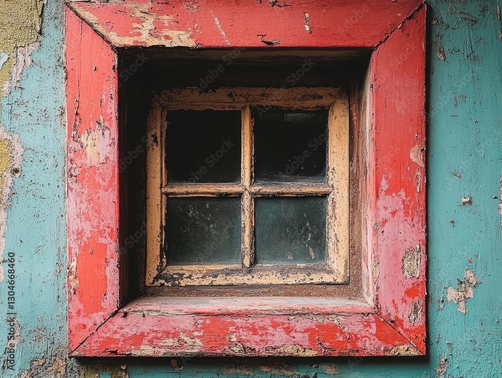 Poster rustic window frame with peeling paint a captivating study in texture color and architectural detail