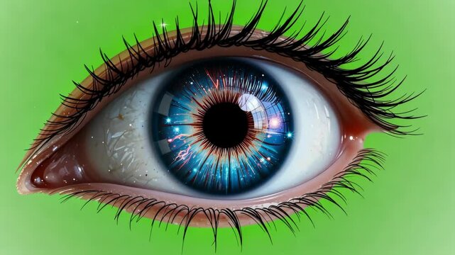 Close-Up of a Stunning Blue Eye with Green Background &ndash; Vivid Detail
