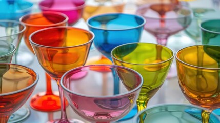 Cocktail Glasses: Colorful and stylish, these glasses are perfect for vibrant cocktails, showcasing drinks in striking shades of red, blue, or green.
