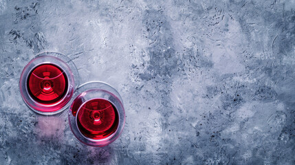 glasses with red wine on concrete table