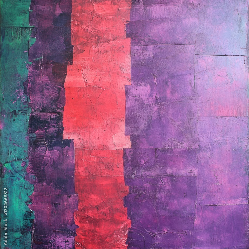 Poster abstract expressionism painting with vertical color blocks in green red and purple for modern decor 