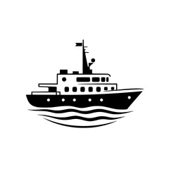 Fototapeta premium Black and white minimalist illustration of a yacht-like boat with waves.
