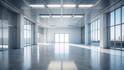 Minimalist Empty Building Exterior, Large Windows, Open Door, Architectural Photography
