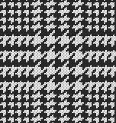 Retro houndstooth knit macro black and white, vintage style contrast realistic 3D knitting checkered plaid